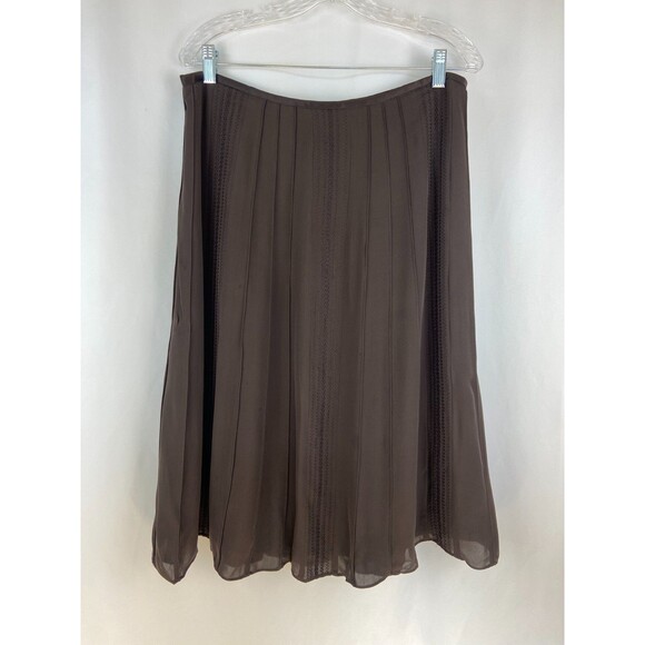 Ellen Tracy 100% Silk Size 10 Brown Flowy Embroidered Print Skirt Church STAINS - Picture 1 of 11